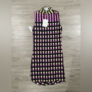 Find Me Now Geometric Stylish Pink and Yellow Checkered Dress